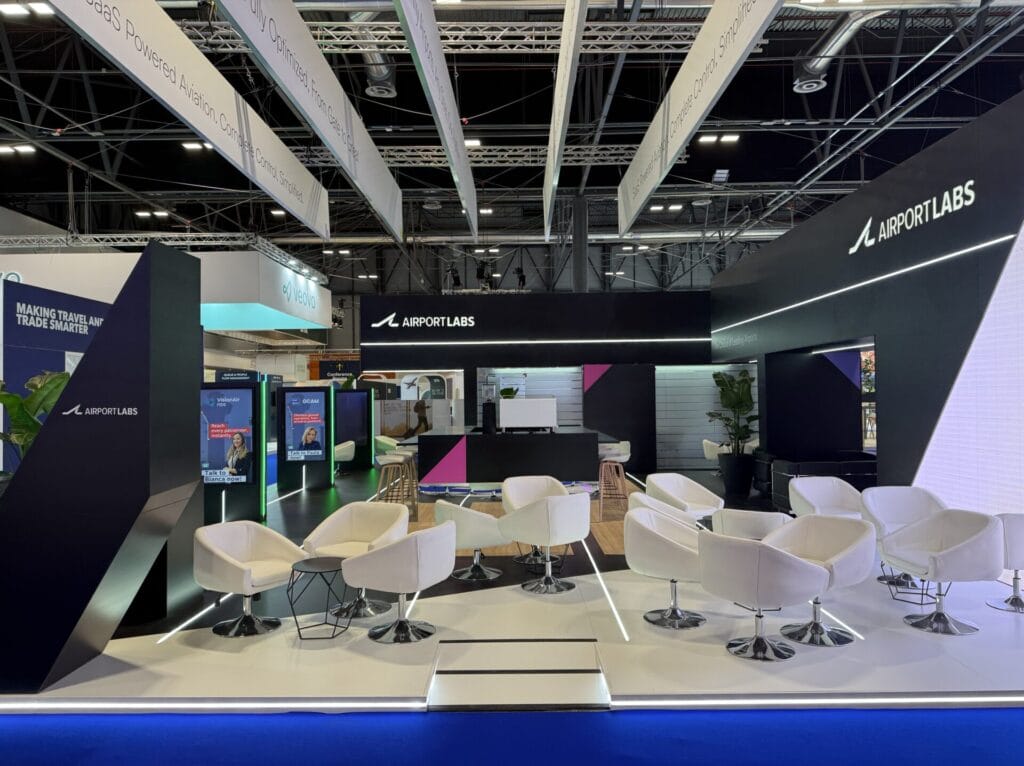 AirportLabs exhibition stand showcasing airport management and ground handling solutions at an aviation trade show