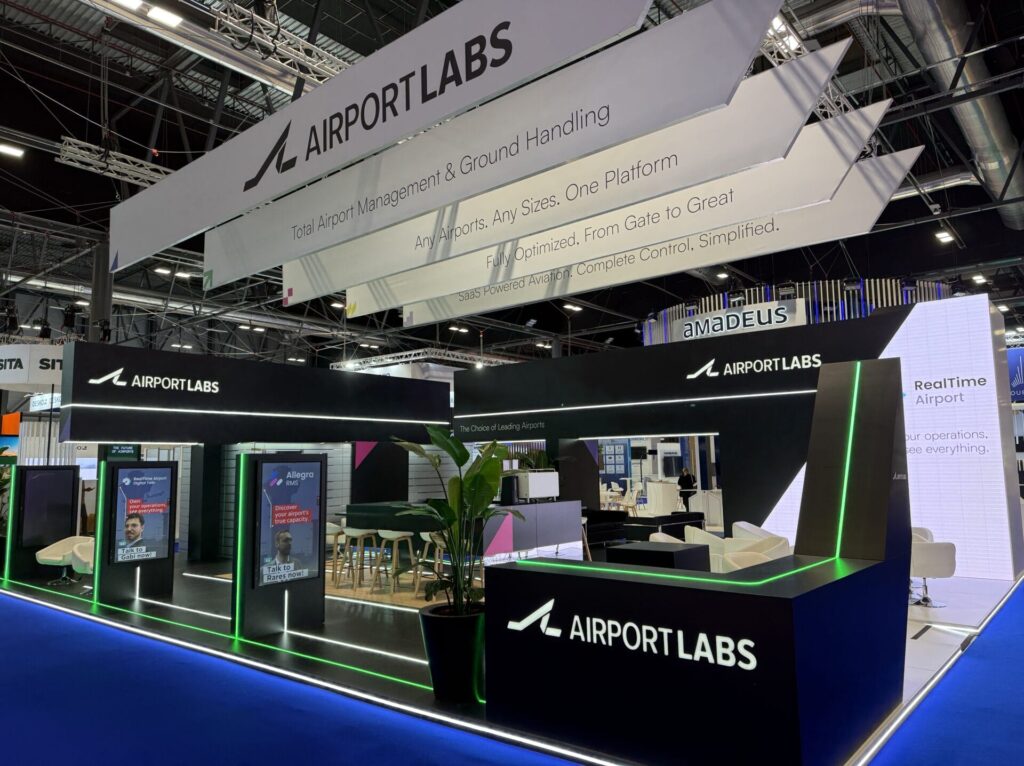 AirportLabs exhibition stand showcasing airport management and ground handling solutions at an aviation trade show